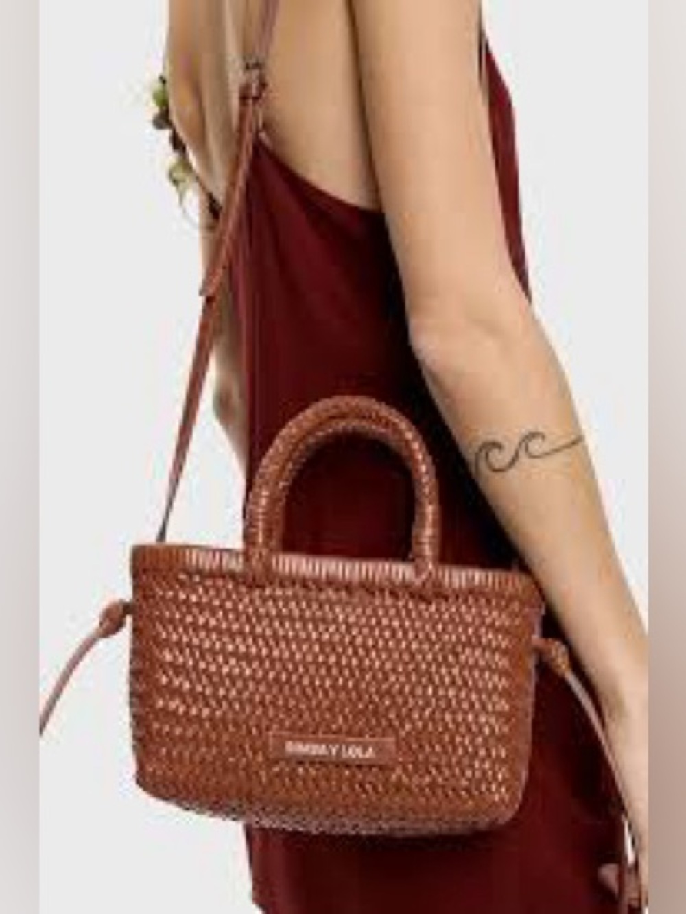 Bimba y Lola Walnut Brown Color Leather Woven Mini Tote